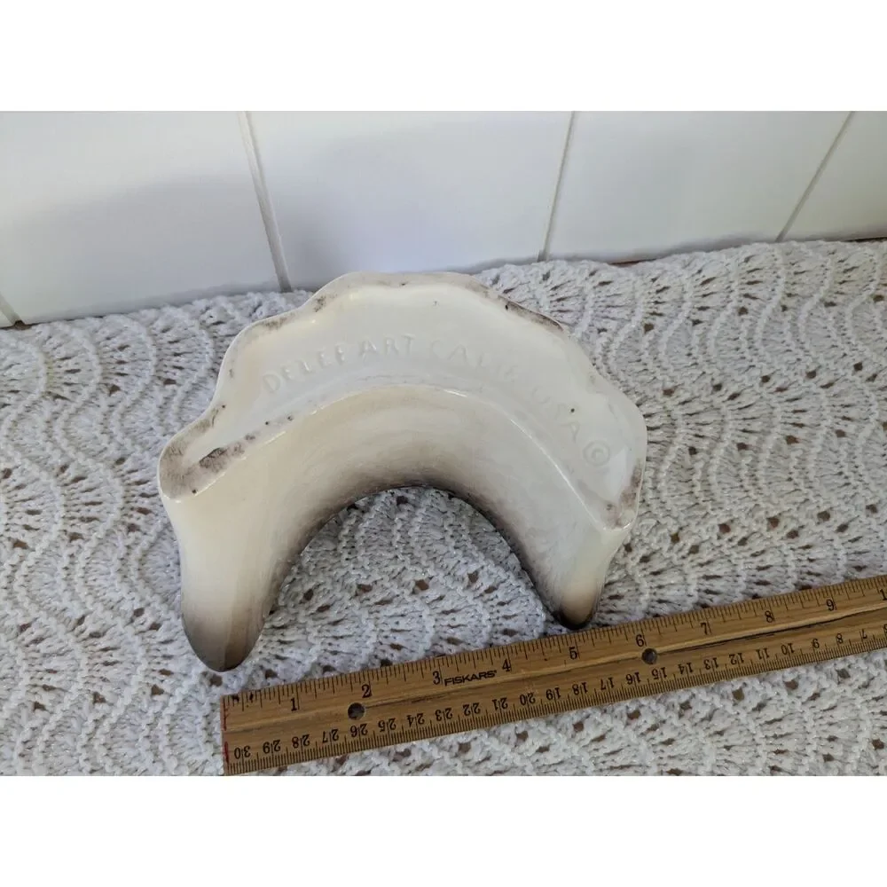 Unique Delee Art Crescent Shaped, Scalloped Edge Pottery Planter